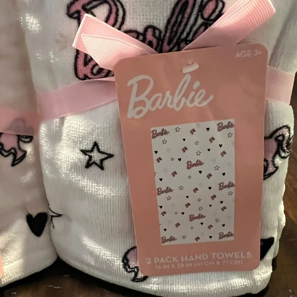 Barbie White & Pink Logo Hand Towels Set of 4